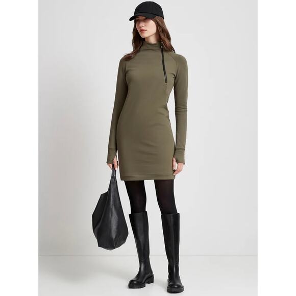 Marcella NYC Alani Olive Sweatshirt Dress Small Funnel Neck Zip Pullover Mini - Picture 11 of 16